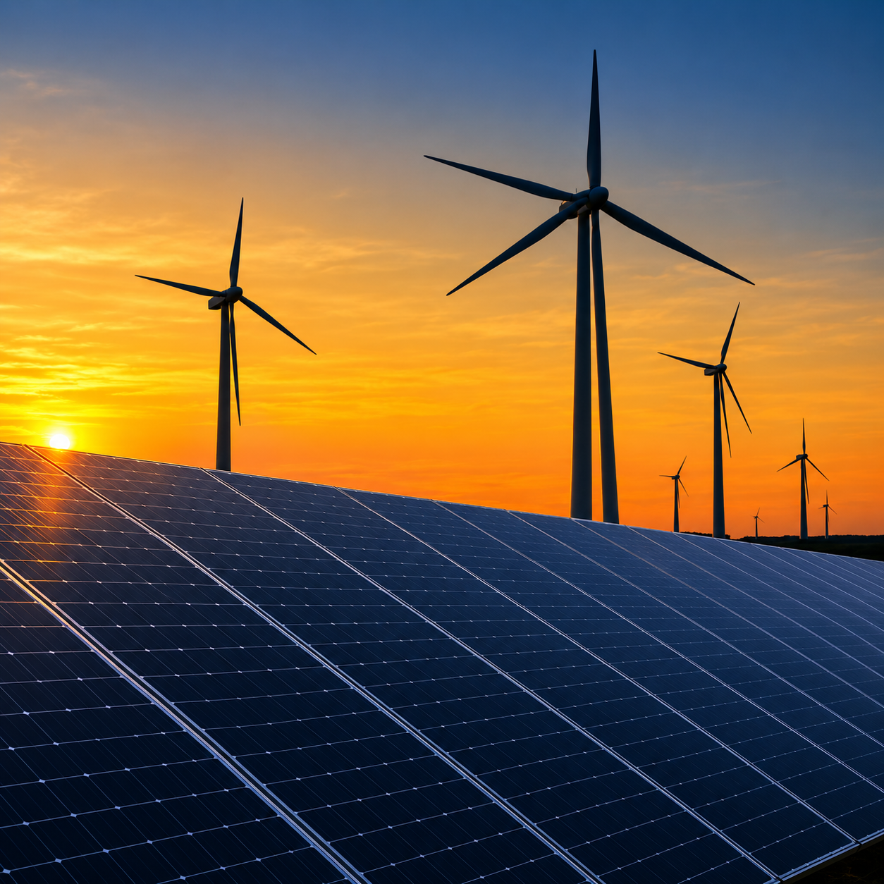 Solar panels and wind turbines
